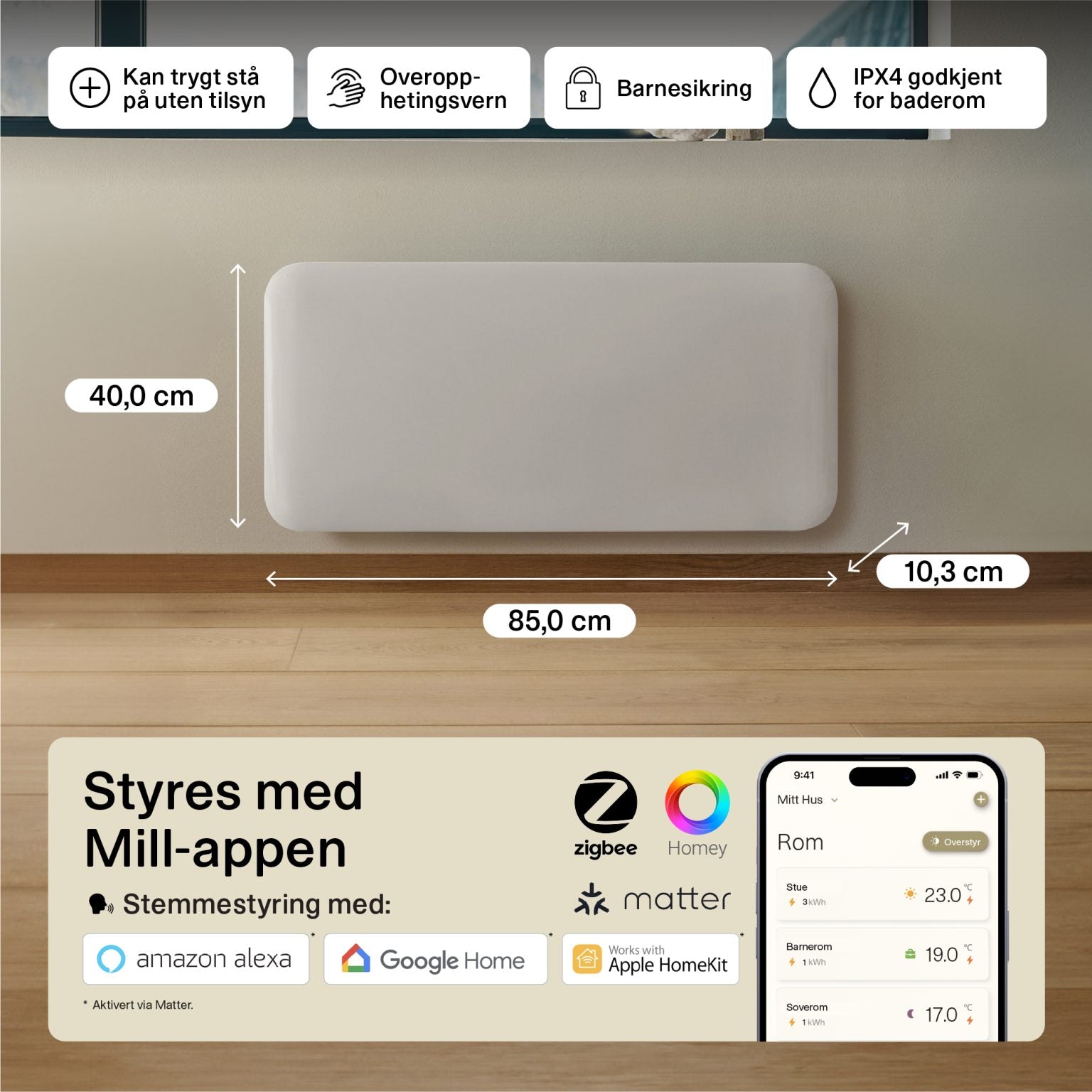 ✨ Mill Invisible 1500W – Intelligent vernetzte Heizung mit elegantem Design